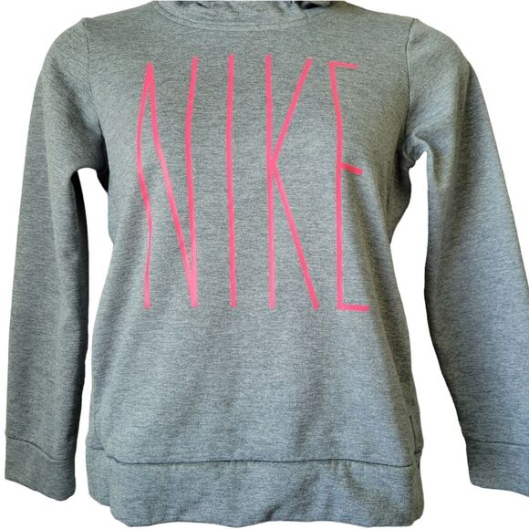 Nike Dri Fit Sweatshirt Hoodie Long Sleeve Girls Size XL Pre-Owned Grey Pink - Picture 4 of 7